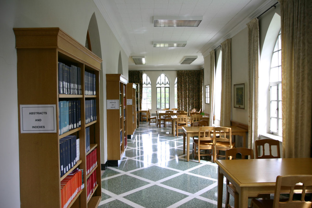 Library book shelf and desks